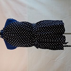 Women plus size short halter jumpsuit romper navy blue with white poka dots